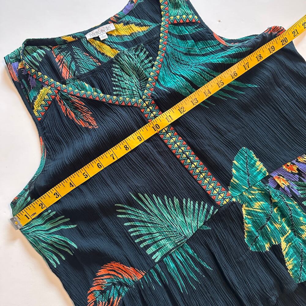 Patrons of Peace Tropical Crinkle Tank Womens Large Navy Multicolor Embroidered - Picture 7 of 8